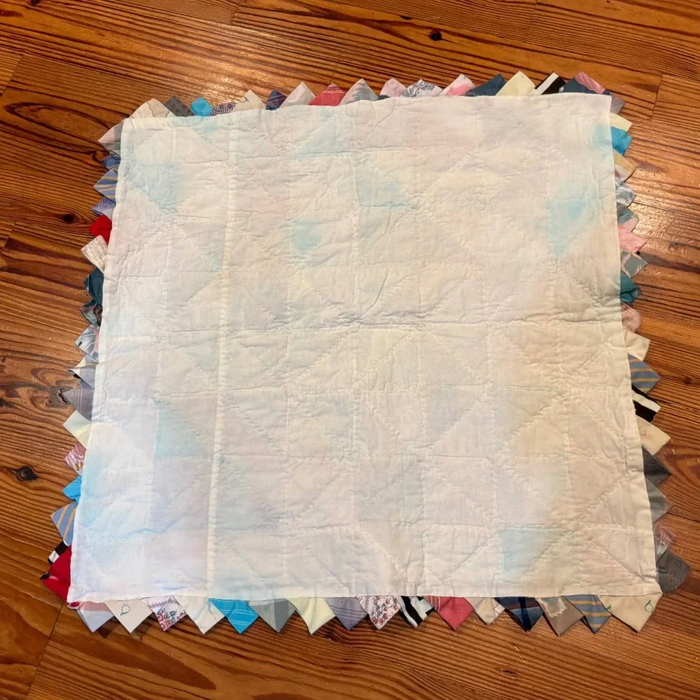 Vintage Handmade Patchwork Quilt Topper Prairie Point Border Colorful 30x29
